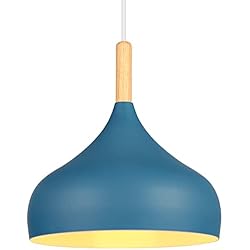 Lampara Techo Azul Amazon iDEGU Lámpara de Techo Retro LED Lámpara Colgante Moderna en Madera Metal Estilo Escandinavo E27 Iluminación de Techo Vintage Lámpara para Dormitorio Comedor Cocina, 24CM (Azul Oxford)