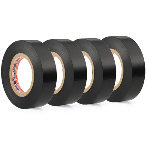 NASHRIO 4 Rollos de Cinta Aislante, Negro Adhesiva para Instalaciones Eléctricas PVC, Para Bricolaje,Electricidad, Reparaciones, Coche o Equipos,19mm x 15m