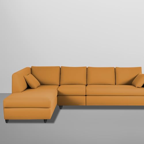 Image of Florian LHS 6 Seater L Shape Sofa Set for Living Room (Orange Fabric) Premium Fabric Sofa