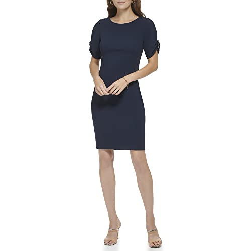 Dkny Women's Rouched Sleeve Pearl Button Dress, Navy, 10 #TOP18