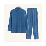 Générique Adulte Printemps/Eté Style Chinois Retro Coton Lin Tang Costume Kung Fu Vêtements Ensemble Wushu Deux Pièces pour Hommes Entraînement Femmes (Bleu XXL 4)