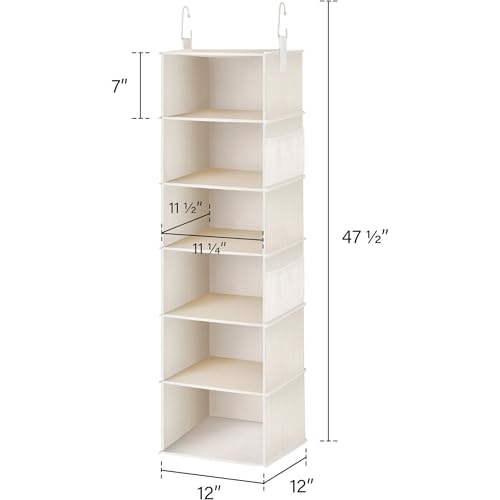 StorageWorks 6-Shelf Hanging Closet Organizer, Hanging Shelves for Closet, Fabric, Mixing of Beige, White & Ivory, 12" D x 12" W x 47 1⁄2" H by StorageWorks - Image 4