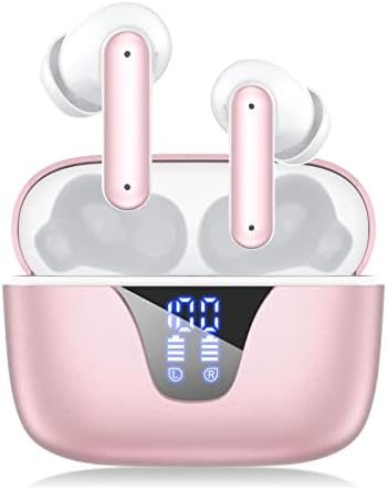 ZIUTY Wireless Earbuds, Bluetooth 5.3 Headphones 50H Playtime with LED Digital Display Charging Case, IPX5 Waterproof Earphones with Mic for Android iOS Cell Phone Computer Laptop Sports (Pink)