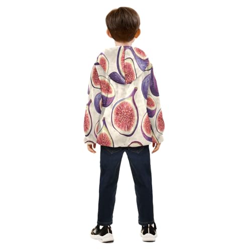 Fig Pattern Print Design Toddler Fleece Jacket Girl Boys Hooded Fleece Jacket Coat Warm Outwear Zip-up 3-10T4