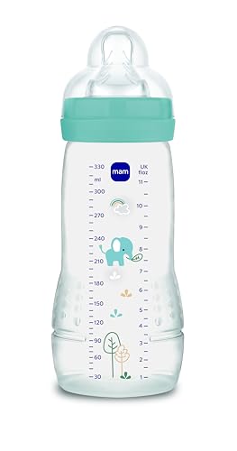 MAM Easy Active Baby Bottle, Easy-to-Grip Ergonomic Bottle, Large Learning Bottle, MAM No. 3 Silicone Teat and Leak-Proof Lid, 4+ Months, Blue, 330 ml