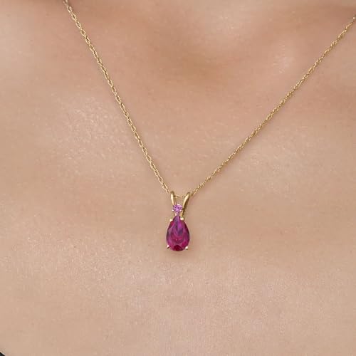 Gem Stone King 14K Yellow Gold Red Created Ruby and Pink Created Sapphire Pendant Necklace for Women | 1.47 Cttw | Gemstone July Birthstone | Pear Shape 9X6MM | With 18 Inch Chain3