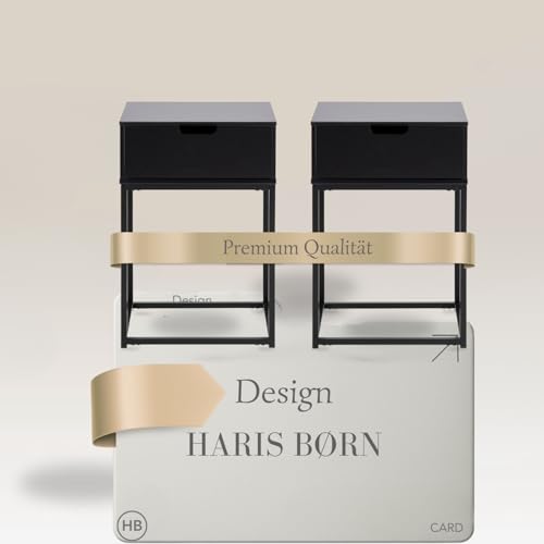 Haris Børn® Nachttisch 2er Set Schwarz – Nachtschrank in Premium Qualität und zeitlosem skandinavischem Design – Nachttische für EIN gemütliches Schlafzimmer – stabil & elegant – 30 Tage testen