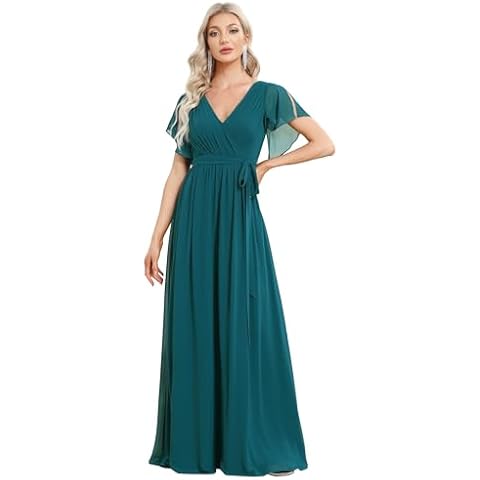 Ever-Pretty Teal V Neck Chiffon Dress Cover