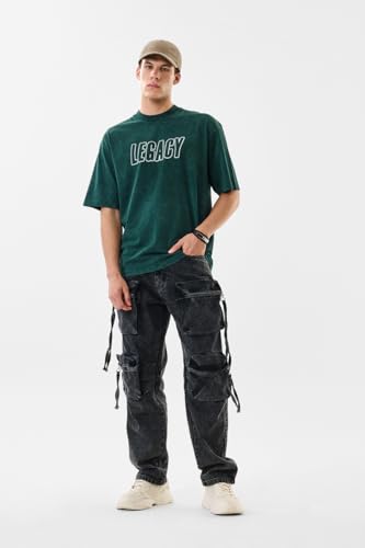 Image of SNITCH Men Cargo Pants | Baggy Fit with Multiple Utility Pockets & Turned-Up Cuffs | Cotton Blend Fabric for Streetwear & Casual Outings