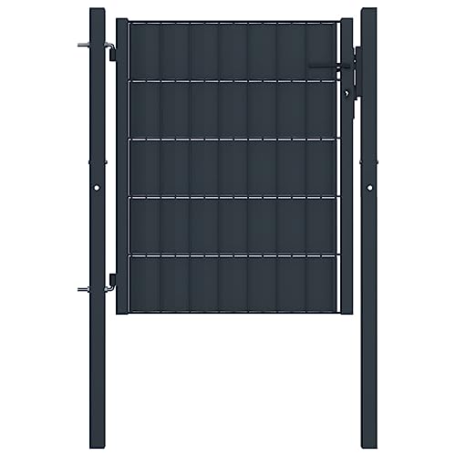 vidaXL Zauntor Gartentür Gartentor Zauntür Hoftor Hoftür Pforte Gartenpforte Einfahrtstor Gartenzaun Tor Tür PVC und Stahl 100x101 cm Anthrazit