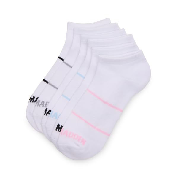 Image of STEVE MADDEN WOMEN'S 6PK SOLID MESH ARCH POP STRIPE LOW CUT HALF CUSHION, WHITE, VALUE PACK OF 6, SOCK SIZE 9-10, SHOE SIZE 5-10