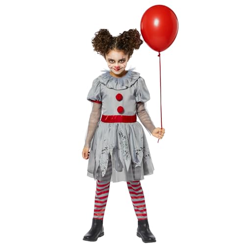 amscan Costume da clown cattivo per bambini, per Halloween, circo, horror, per bambine (10-12 anni)