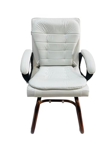 Image of GOYALSON Deluxe Cushioned Office Home Study Chair with Chrome Durable Frame and Cushioned seat Back (2, White, Copper Coated Double Pipe Frame)