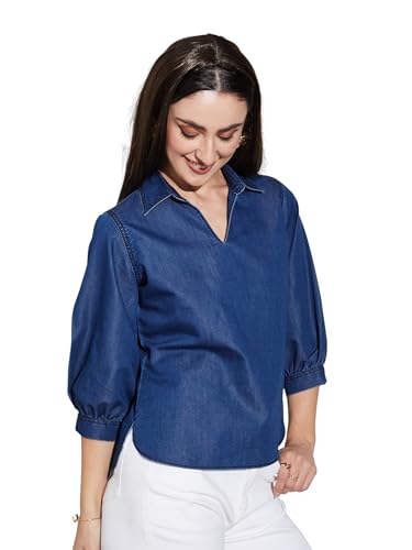 Image of Miss Chase Women's Round Neck Half Sleeves Cotton Lace and Pearl Detailing