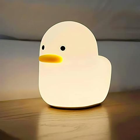 Porcyco Duck Night Light, Cute Animal Silicone Timing Nursery Night Light Rechargeable Table Lamp Bedside Lamp with Touch Sensor for Women Bedrooms, Gifts for Kids, BPA-Free Cover