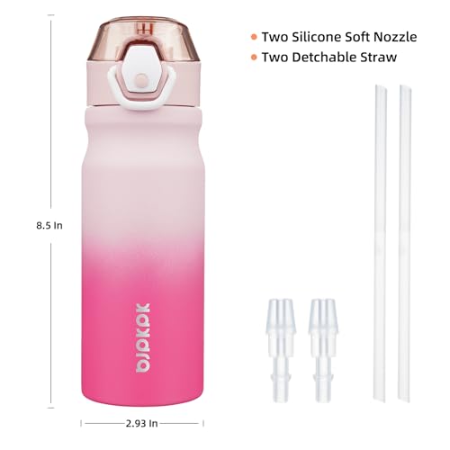 Image of BJPKPK 18 oz Water Bottle with Straw & Handle, Insulated Stainless Flask | Leak Proof Locking Lid, Thermal, Double Wall Vacuum, Keeps Hot /Cold, Dishwasher Safe, Travel & Sports, Cherry Blossom