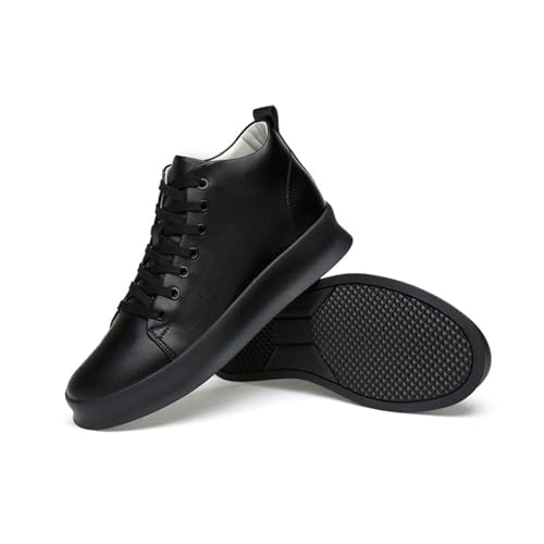 Men's Leather Height Casual Walking Oxfords Fashion Round Toe Comfort Platform High Top Lace-Up Sneakers Daily with Increase Insoles Damping Work Wedge Shoes