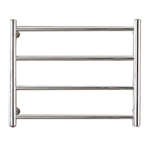 ZQFIDFYR Bathroom Electric Towel Warmer, Wall Mounted Heated Towel Rack with 4 Bars, Waterproof Stainless Steel Heated Drying Rack, Polished Finished (Silver Hardwired)