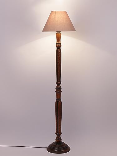 Image of Devansh Grey Cotton conical Wooden Floor lamp -21