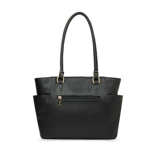 Image of Caprese Lexi Medium Tote Bag for Women | Solid Faux Leather Shoulder Handbag with Zipper Closure | External Eyewear /Sunglass Charm Case | Stylish Bag for Office & Everyday Use
