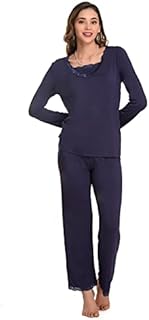 Sleepy Time Women's Bamboo Pajamas, Hot Flash Menopause Relief PJS, V Neck (X Large, Blue)