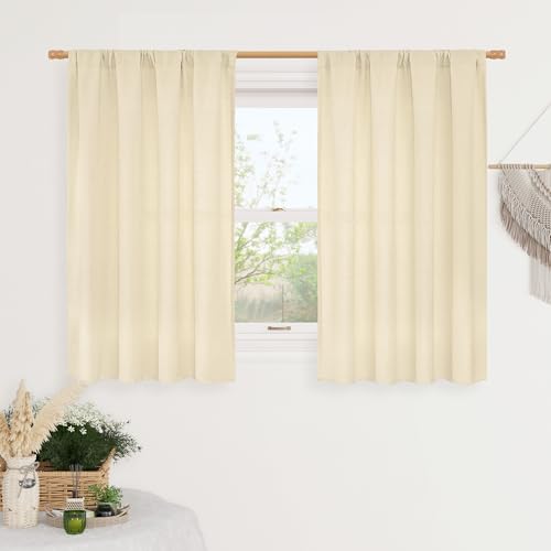Image of LAMIT Beige Linen Curtains for Small Windows, 45 Inches Long 2 Panels Light Filtering Panels Rod Pocket Neutral Privacy Window Drapes for Living Room /Bedroom, 42 x 45 Inch