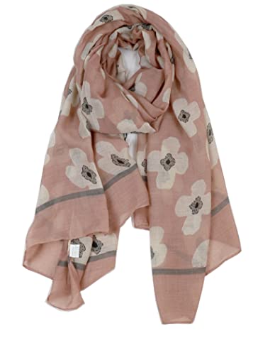 Van Der Rich ® - Foulard Mi-Saison en qualité Coton-Viscose Motif Fleur 90cm*180cm - Femme (Rose-2)