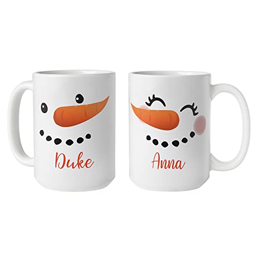 Let's Make Memories Personalized Couples Christmas Snowman Mug Set of 2-15 oz. - White Handle
