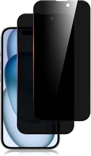 Yisica 2 Pièces Protection d'Écran Anti-Espion pour iPhone 15/iPhone 16 avec Protection d'Objectif de Caméra, Film en Verre Trempé (2)