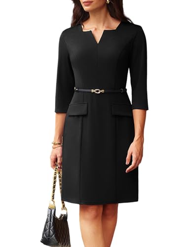 GRACE KARIN 2025 Women 3/4 Sleeve Business Work Dress V Neck Bodycon Sheath Dress with Belt