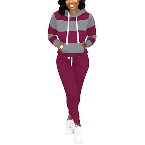 Two Piece Outfits For Women Jogging Suits Casual Tracksuit Hoodie Long Sleeve Sweatsuit Pants Sets Fuchsia Gray XL