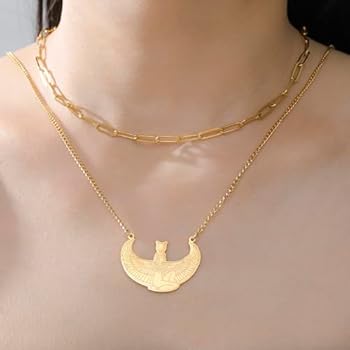 Collier Pendentif Déesse Isis Acier Inoxydable Doré (neuf, Thème Égypte)