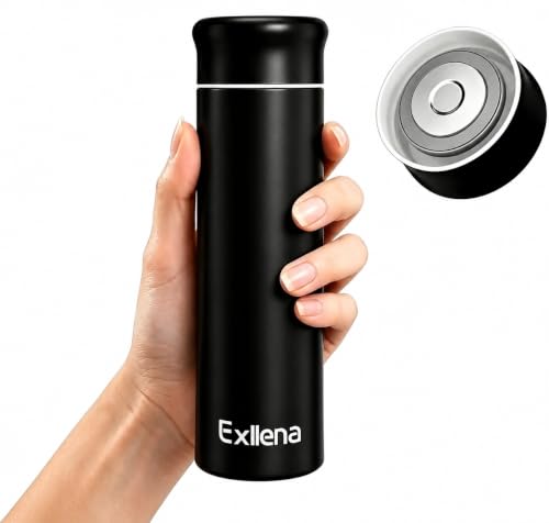 Exllena 10oz Mini Insulated Water Bottle – Leak Proof Small Water Bottle for Espresso & Commute - Slim Stainless Steel Small Travel Mug for Purse, Handbag – BPA Free(Matte Black)