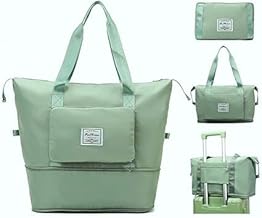 Expandable Foldable Travel Duffle Bag for Women | 41cm Lightweight Waterproof Nylon Luggage | Weekender Overnight Carry Bag (P-Light Green)