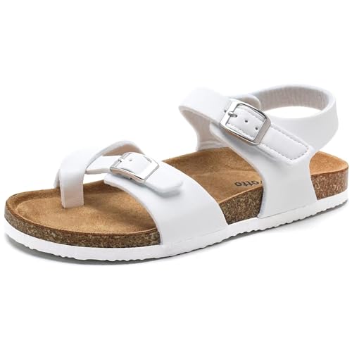 Image of Torotto Girls Boys Sandals with Cork Footbed Adjustable Buckle Summer Slides Flip Flops Open Toes Flat for Kids Toddler