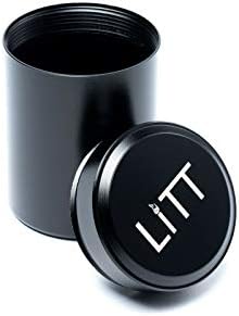 LITT Stash Jar Single Aluminum Container for Herb Storage Air Tight Screw Cap - Shatterproof high-Quality Lightweight Aluminium Herb On The Go (9cm, Black)