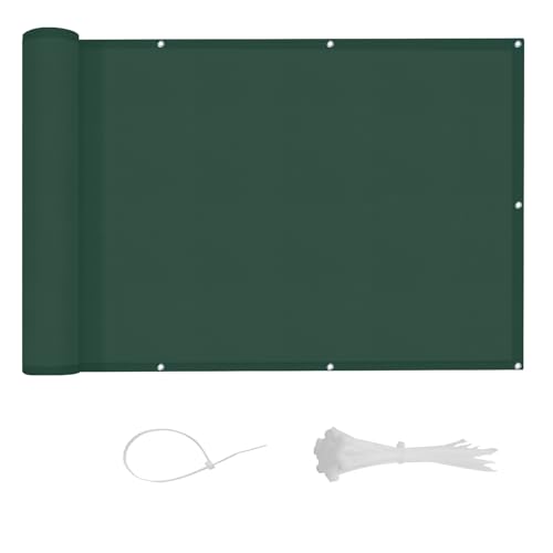 LOVE STORY Pantalla Privacidad Balcón Impermeable 90x300cm, Ocultacion Balcon PES Protección UV y Resistente al Viento para Terraza Exterior, con Ataduras de Cable, Verde