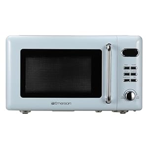 Emerson MWR7020BL-N Retro Digital Microwave Oven with Timer & LED Display 700W, 5 Micro Power Levels, 8 Pre-Programmed Settings, Time & Weight Defrost with Child Safe Lock, 0.7 Cu. Ft, Blue