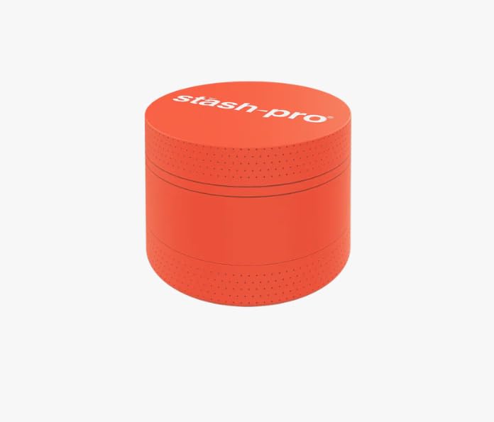 Image of Stash-Pro Small Neon Crusher (Orange) | Compact Mini Metal Crusher /Grinder | 38mm Diameter x 23mm Height | Textured Grip | Pocket Size | Easy Twist Design