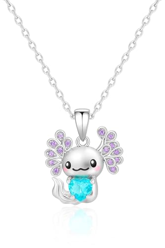 Collier axolotl pendentif coeur en cristal et chaine de 50cm pour femme et enfant
