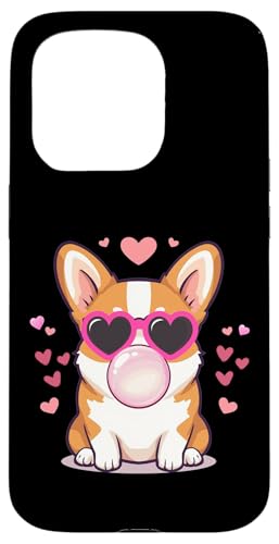 Funny Corgi Dog Heart �T���O���X �o�u���K�� �o�����^�C���f�[ �X�}�z�P�[�X iPhone 15 Pro �p