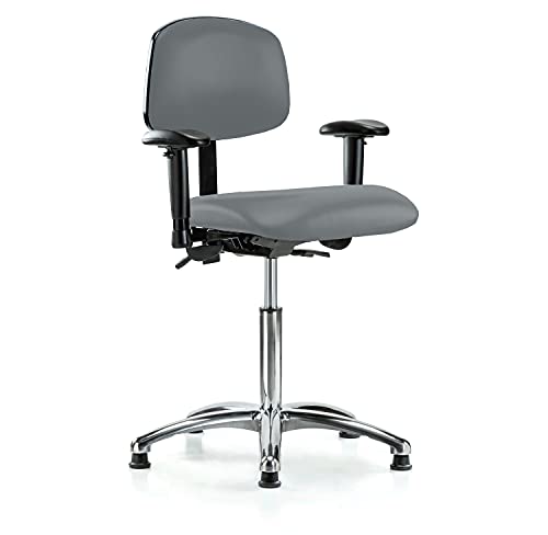Image of Perch Chrome Stationary Multi-Task Office Chair with Adjustable Armrests | Medium Bench Height 20-27 inch | Cinder Fabric