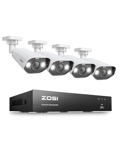 Image of ZOSI 8-Channel 4K PoE Surveillance Camera System with 4 x 8MP Outdoor Security Bullet Cameras, Night Vision, Motion Detection, Remote Access, IP66 Waterproof, HDD Not Included