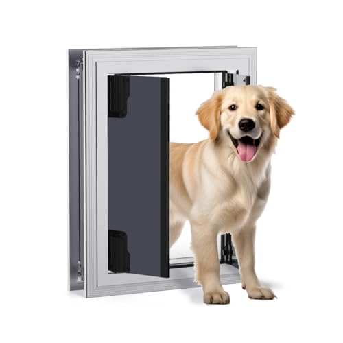 FurrFinesse French Dog Door, Energy Efficient Doggie/Doggy Door with Aluminum Frame, Telescoping Tunnel, Magnetic Flaps and Sliding Lock Panel, Medium