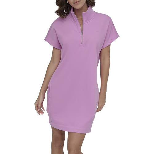 Image of DKNY Women's Short Sleeve Half-Zip Sweatshirt Dress