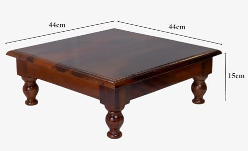 Image of Solid Sheesham Wood Pooja Chowki | Bajot | Multi-Purpose | Traditional Puja Altar & Modern Home Decor for Living Room, Bedroom | Meditation | 44 x 44 x 15 cm, Honey Finish