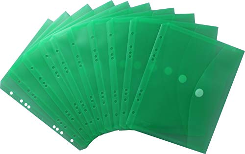 Dokumententaschen Sammelmappen Sichttaschen A5 quer transparent grün- Dokumentenmappe zum Abheften mit EURO-Lochung, Abheftrand, Klappe und Klettverschluss - 10 Stück Cover