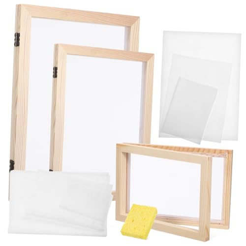 COHEALI 3 Sizes Paper Making Screen Kit Wooden Frame Deckle Mould Absorbent Paper DIY Craft Supplies