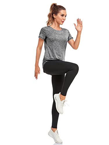 Abrooical Women's Athletic Shirt Workout Top Running Yoga Lightweight Quick Dry Short-Sleeved Crewneck Tee Dark Grey Large #TOP4