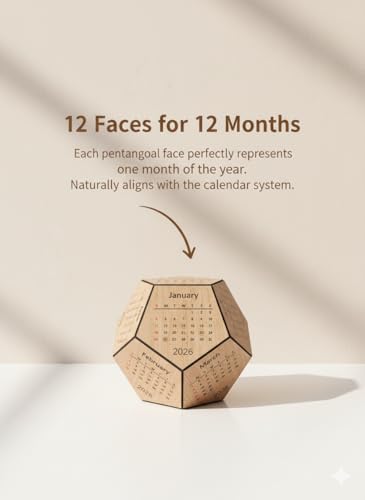 Image of Pentagonal Wooden Desk Calendar 2026, 3D Premium MDF Wood Table Decorative Calendar, Corporate Gift for Office Decor